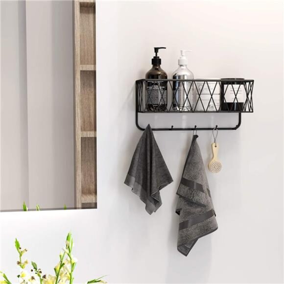 Entryway Mail Holder with Key Hooks,11.0" L×2.6"W×5.1"H,Wall Mounted Matte Black - Picture 5 of 6